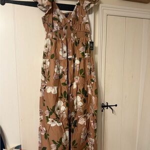Express Floral Maxi Dress - Brown and White